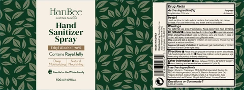 HanBee hand sanitizer 70% 500ml packaging