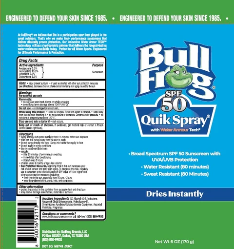 Bull Frog SPF 50 Quik with Water Armor Tech packaging