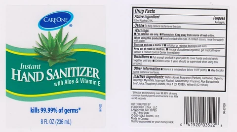CAREONEInstant Hand Sanitizer with Aloe and Vitamin E packaging