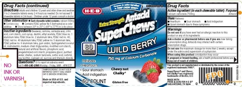 HEB Wild Berry Antacid Chews 60ct 포장