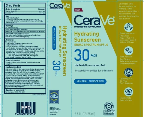 CERAVE DEVELOPED WITH DERMATOLOGISTS HYDRATING SUNSCREEN SPF 30 FACE LIGHTWEIGHT, NON-GREASY FEEL 3 ESSENTIAL CERAMIDES NIACINAMIDE MINERAL SUNSCREEN 포장