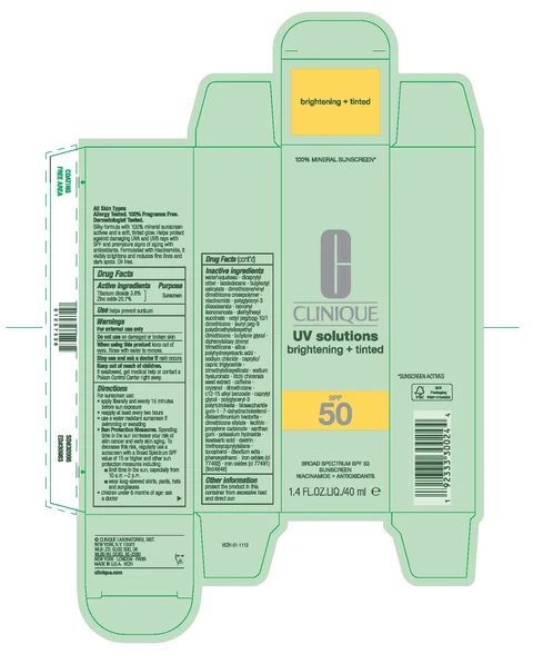 UV SOLUTIONS BRIGHTENING TINTED BROAD SPECTRUM SPF 50 SUNSCREEN NIACINAMIDE ANTIOXIDANTS 포장