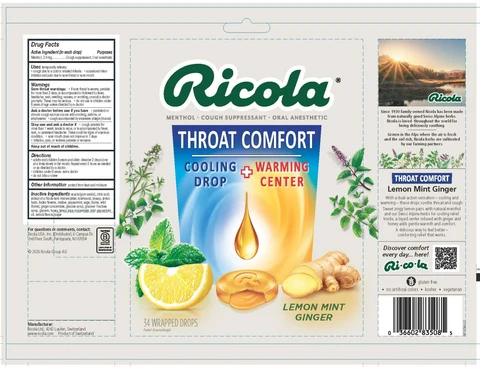 Throat Comfort Lemon Mint Ginger Drops packaging