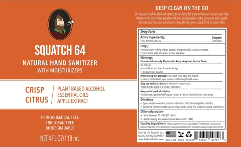Squatch 64 Natural Hand Sanitizer Crisp Citrus packaging