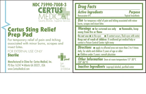 Certus Sting Relief Prep Pad 포장
