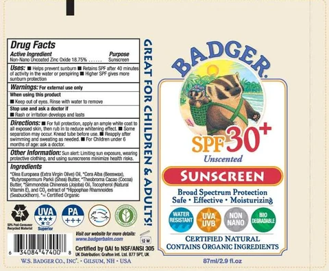 Badger SPF30 Unscented SunscreenUnscented 포장