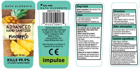 BATH ELEMENTS ADVANCED HAND SANITIZER PINEAPPLE 포장