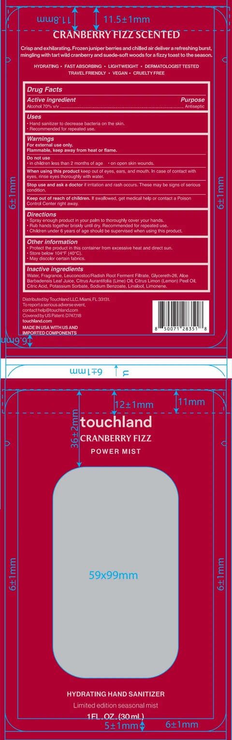 Touchland Power Mist Hydrating Hand Sanitizer Mist Cranberry Fizz Scented 포장
