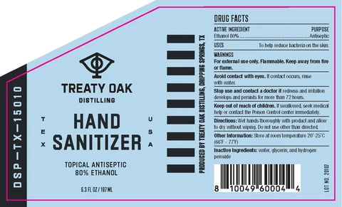 Treaty Oak Hand Sanitizer packaging