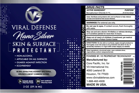 V3 Viral Defense Nano Silver Skin and Surface Protectant 포장