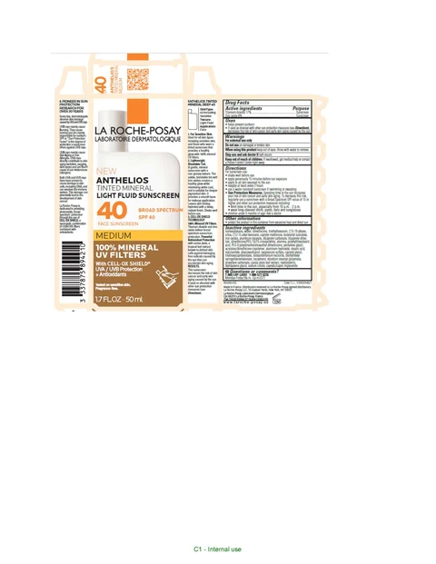 La Roche Posay Laboratoire Dermatologique Anthelios Tinted Mineral Light Fluid Sunscreen Broad Spectrum SPF 40 Medium packaging
