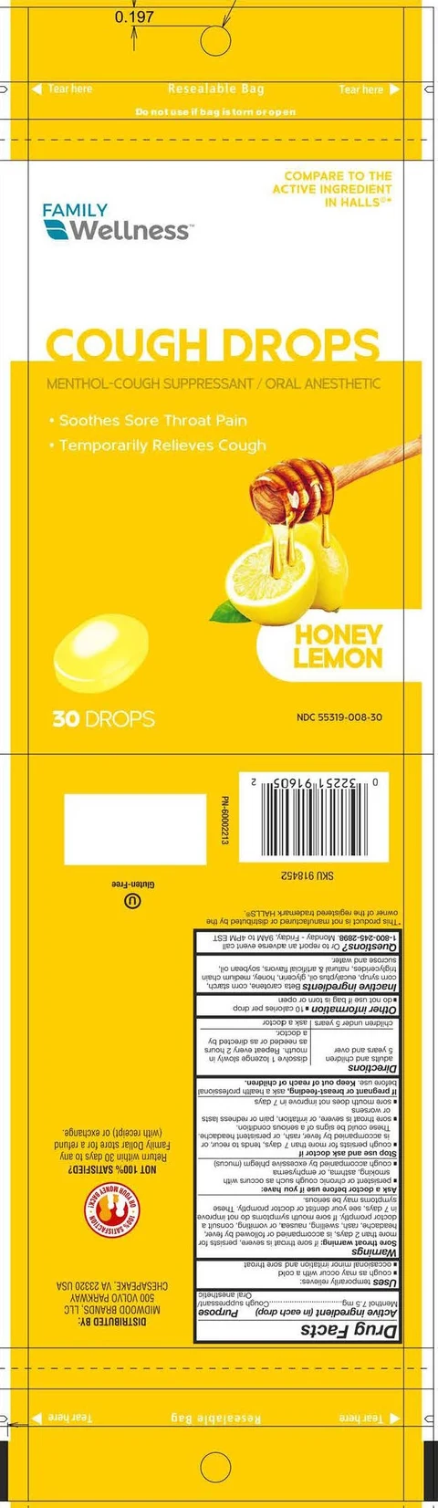 honey lemon cough drops packaging