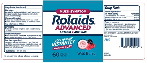Rolaids Multi-Symptom Advanced Antacid plus Anti-gasWild Berry packaging