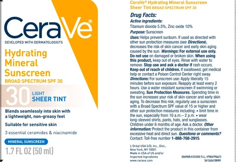 CERAVE Hydrating Mineral Sunscreen Light Sheer Tint Broad Spectrum SPF 30 포장