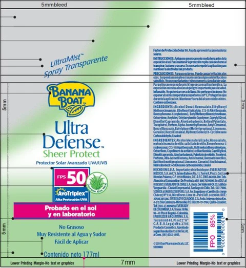 Banana Boat Ultra Defense Sheer Protect FPS 50 LATAM 포장