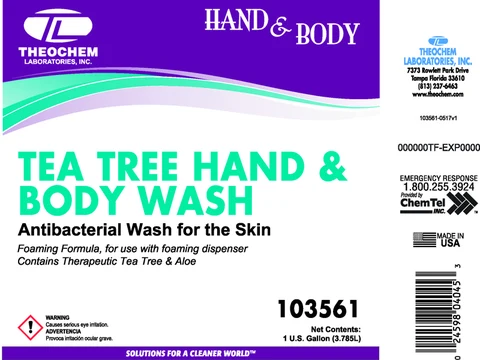 Theochem Tea Tree Hand and Body Wash packaging