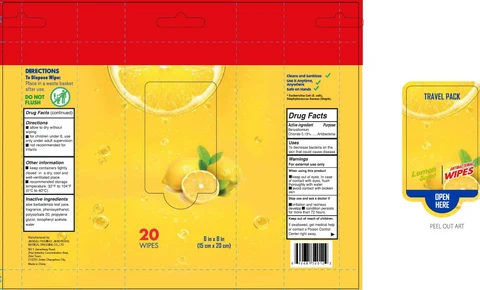 WIPE OUT Antibacterial Wipes, Lemon Scent packaging