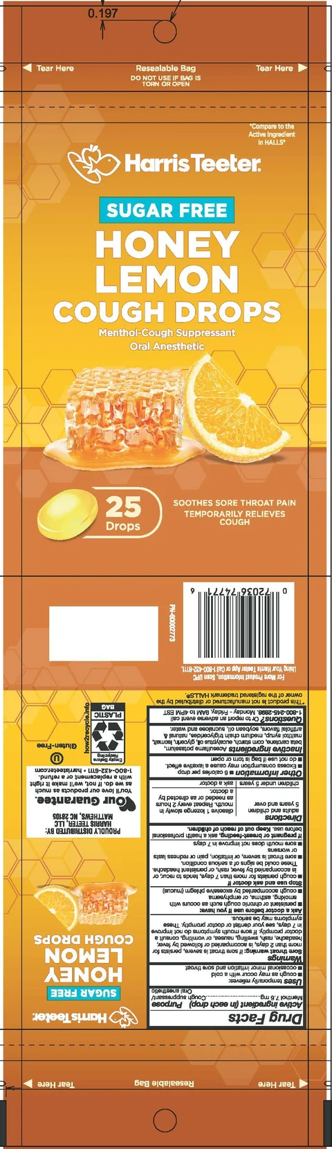 Harris Teeter SF Honey Lemon Cough Drops packaging