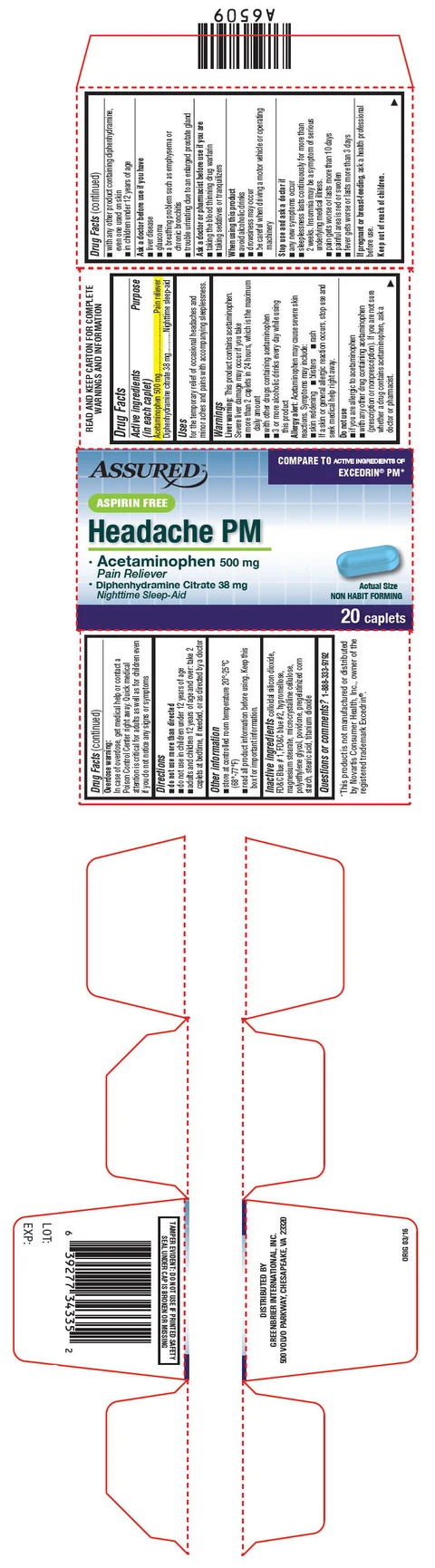 Assured Headache PM (Aspirin Free) 포장