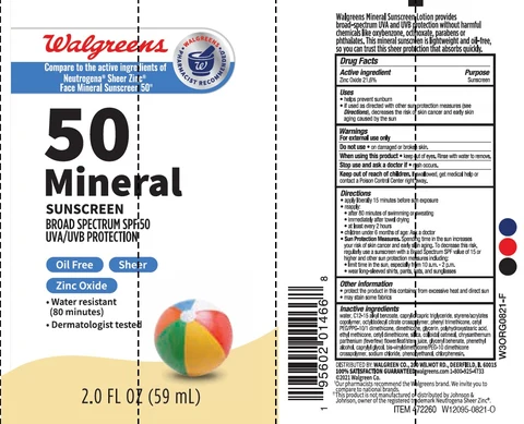Walgreens SPF 50 Mineral Sunscreen packaging