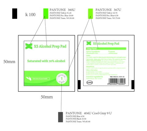 XS Alcohol Prep Pad Saturated with 70% alcohol packaging