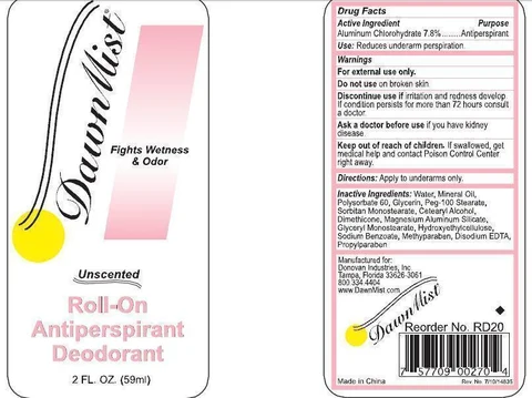 DawnMist Unscented Roll-On Antiperspirant Deodorant 포장