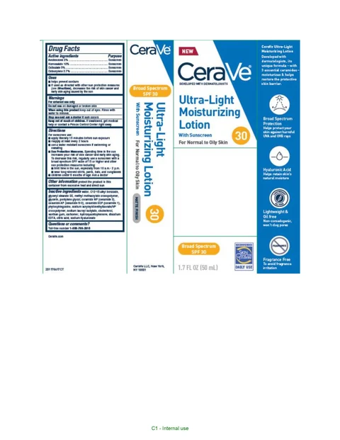 CeraVe Developed with Dermotologists Ultra Light Moisturizing Broad Spectrum SPF 30 포장