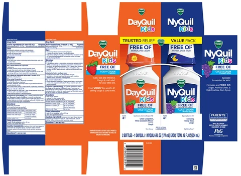 Vicks DayQuil Kids and Vicks NyQuil KidsFREE OF ARTIFICIAL DYES and SUGAR COLD and COUGH plus 포장