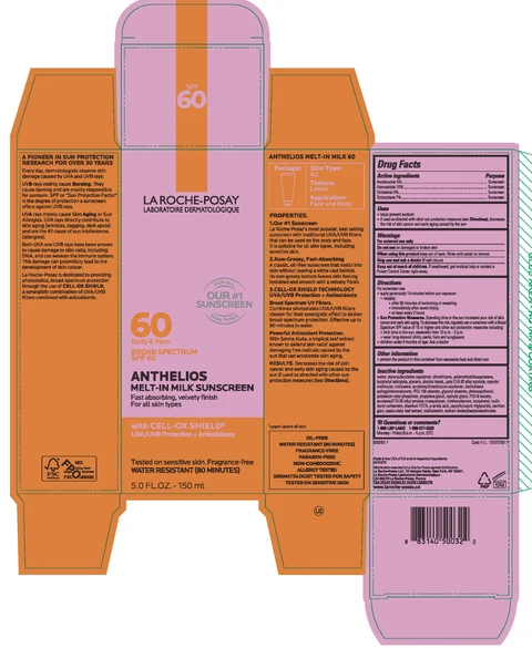 La Roche Posay Face Body Anthelios SPF 60 Melt In Milk Fast absorbing, velvety finish for all skin types with Cell-OC Shield XL packaging