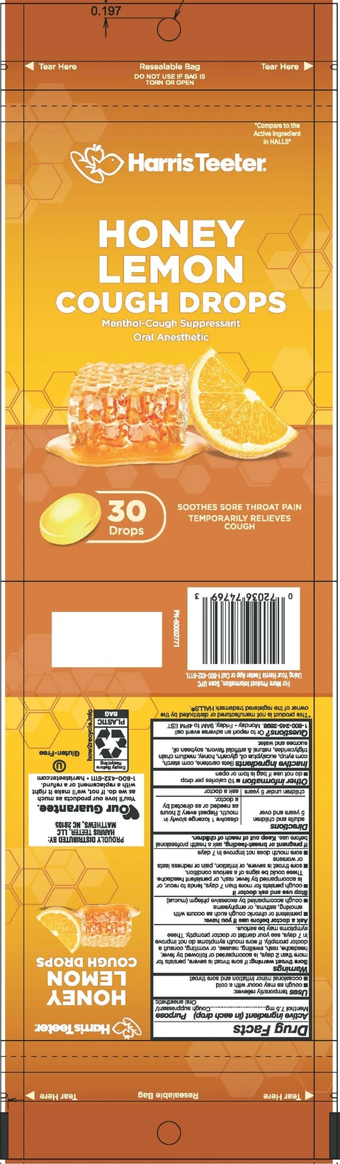Harris Teeter Honey Lemon Cough Drops packaging