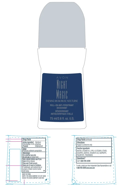 AVON Night Magic Evening MuskRoll-On Anti-Perspirant Deodorant 포장