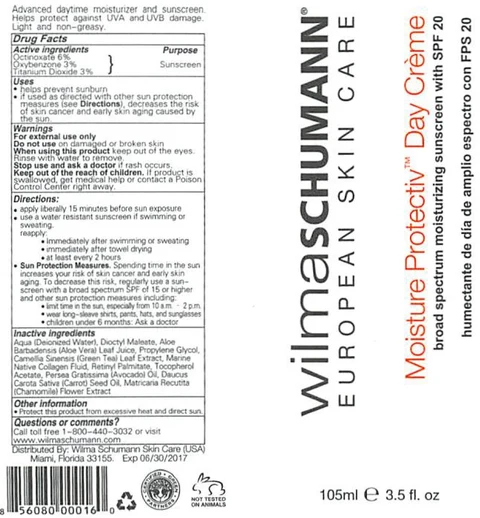 WILMA SCHUMANN Moisture Protektiv Day Cream SPF-20 packaging