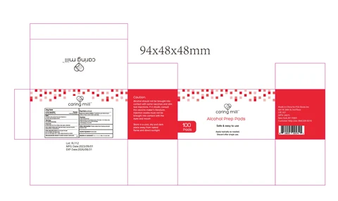 CARING MILL ALCOHOL PREP PADS packaging