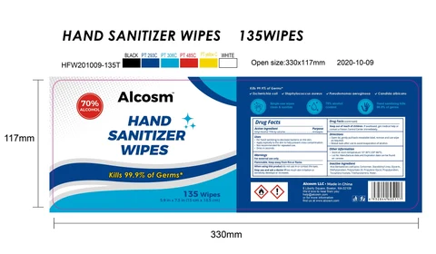 Alcosm Hand Sanitizer Wipes packaging