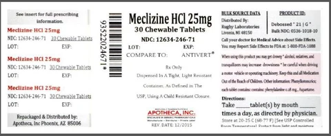 Rugby Travel SicknessMeclizine HCl, 25 mg Each (ANTIEMETIC) 포장