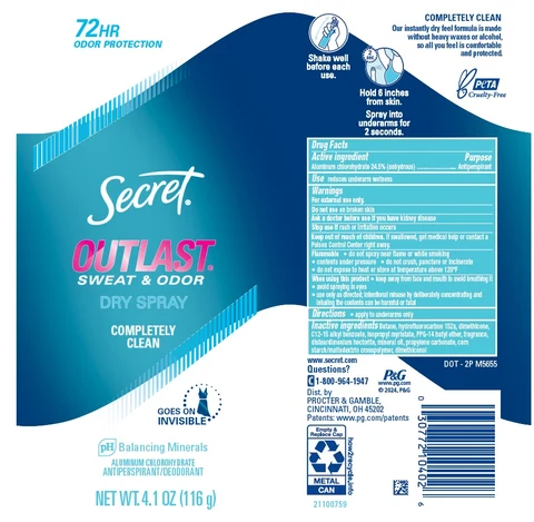 Secret Outlast Dry Completely Clean 포장