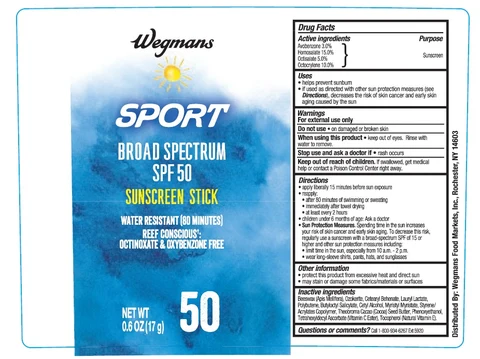 Wegmans Sport Sunscreen Stick SPF 50 packaging
