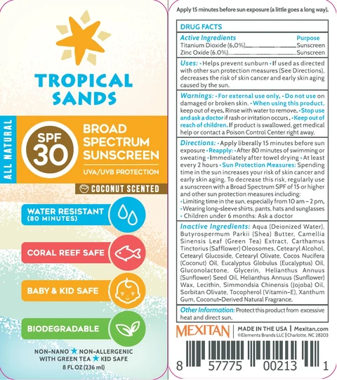 Tropical Sands SPF-30 Broad Spectrum Sunscreen (Coconut) packaging