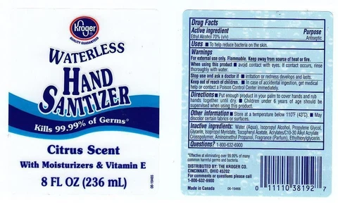 KROGERWATERLESS HAND SANITIZER CITRUS SCENT 포장