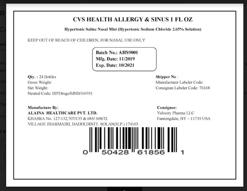 Saline Nasal 1 fl oz 포장