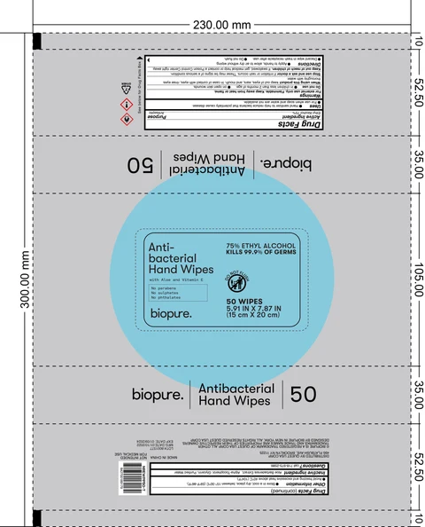 BIOPURE 50CT ANTIBACTERIAL HAND WIPES 포장