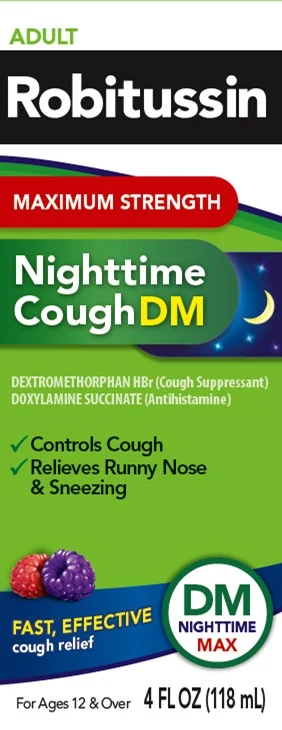 Robitussin Maximum Strength Nighttime Cough DM packaging