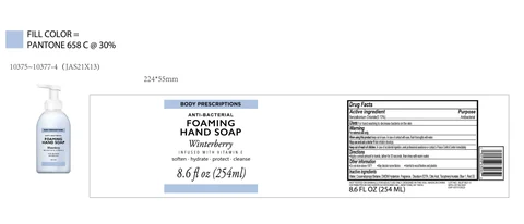 BODY PRESCRIPTIONS Winterberry INFUSED WITH VITAMIN E ANTIBACTERIAL FOAMING HAND 포장
