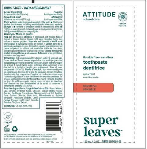 Attitude Adult Fluoride-free - Sensitive - Spearmint 포장