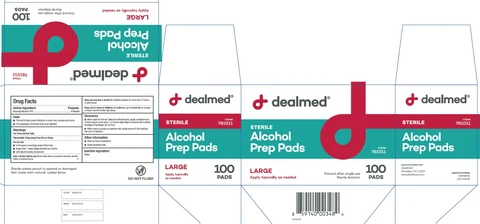 Dealmed Sterile Alcohol Prep Pads Large 포장