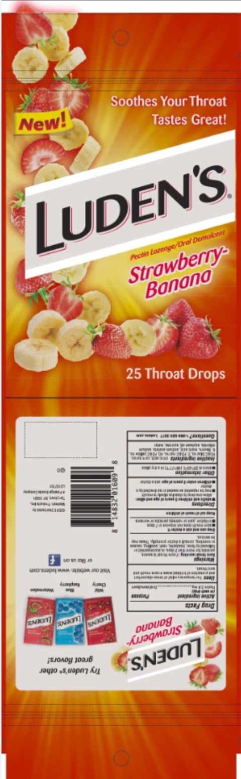 Luden’s Strawberry-Banana Pectin lozenge / Oral Demulcent 25 Throat drops