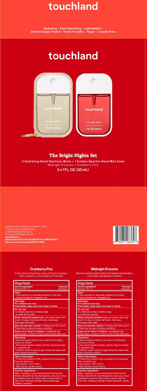 Touchland The Bright Nights Set Power mist Hydrating Hand Sanitizer Mist 2 set and Mist Case 포장