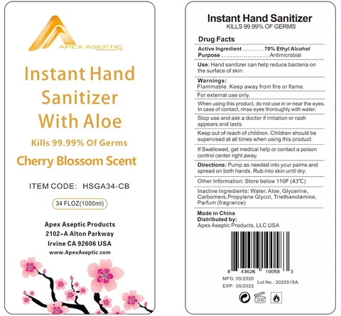 APEX ASEPTIC Instant Hand Sanitizer with AloeCherry Blossom Scent 포장