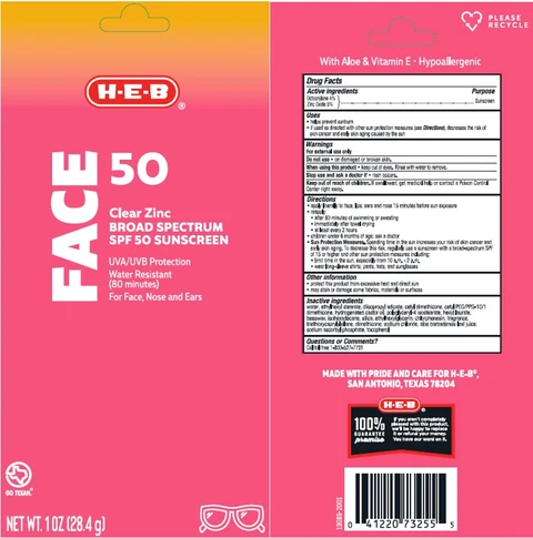 HEB Face 50 Clear Zinc Sunscreen 포장