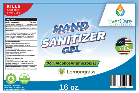 16oz Hand Sanitizer Gel Lemongrass EverCare Labs 포장